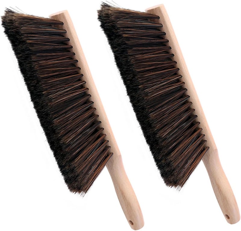 OAKART Hand Brush Soft Bristles Wooden Handle Small Hand Sweeper Brush 14 Inch Long (2pcs Brown) - Image 1